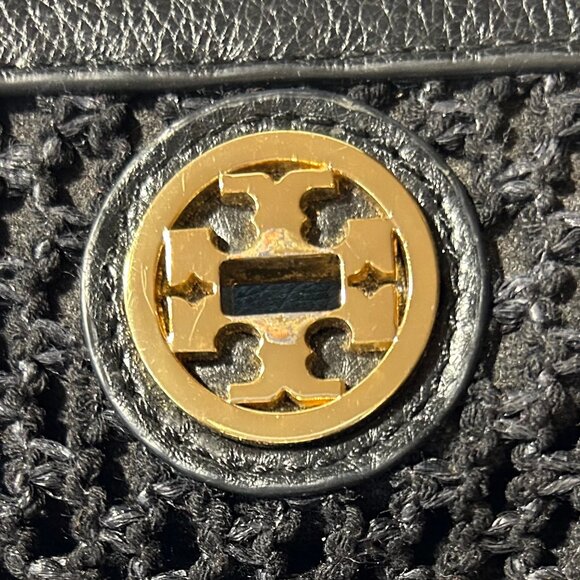 Authentic Womens Tory Burch Adalyn Black Woven Leather 2-Way Satchel Handbag - Picture 15 of 15